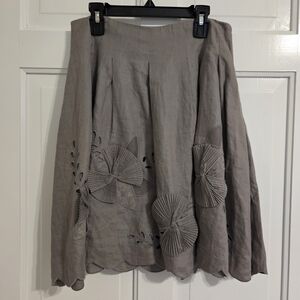 Anthropologie Elevenses Linen Floral Circle skirt